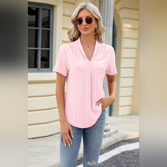 Eyelet Short Sleeve Blouse. Hit The Like ♡ Button For SALE Price!! - Picture 4 of 5